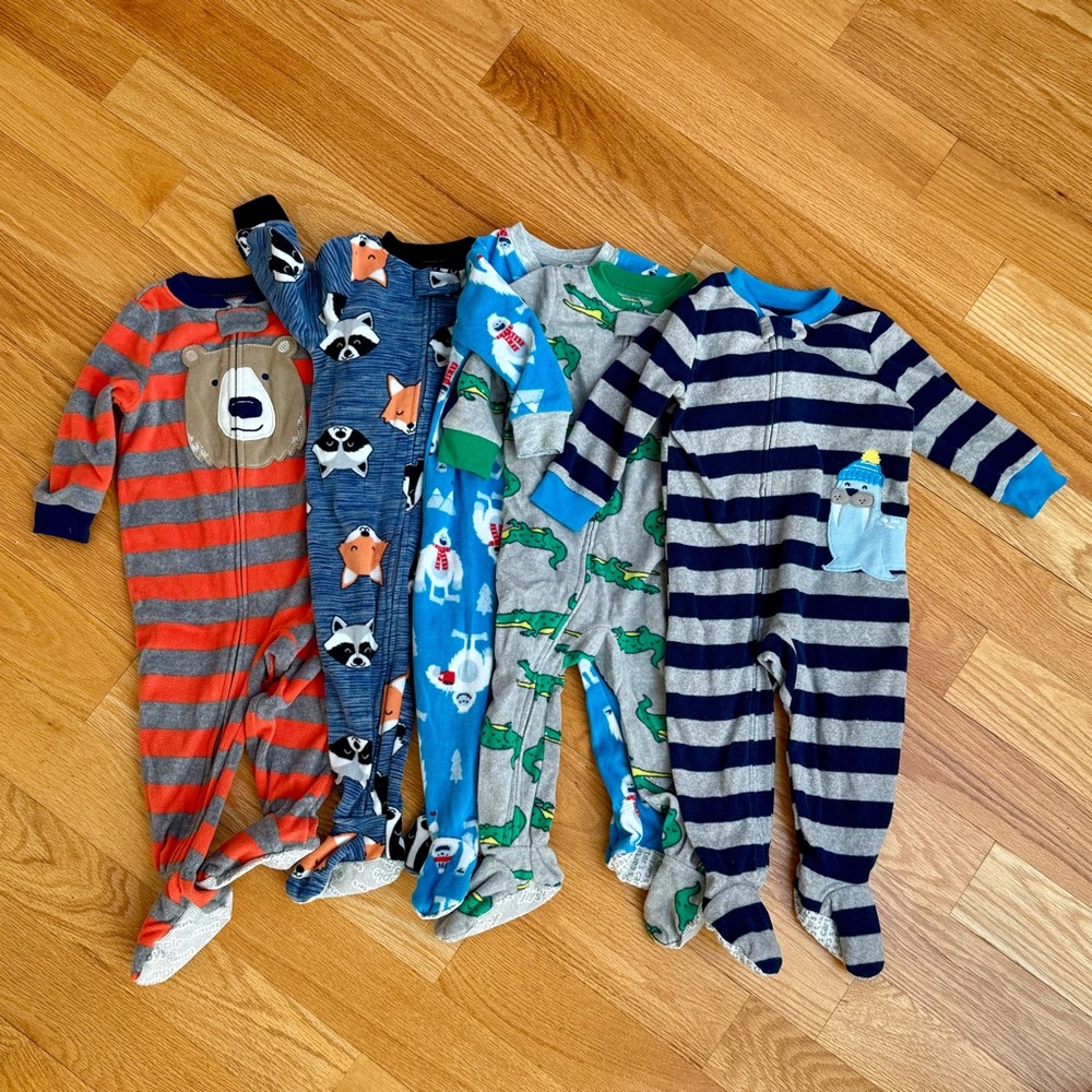 Carters Baby Footed Fleece Pajamas 12M - Lot Bundle of 5 - Cozy & Warm!